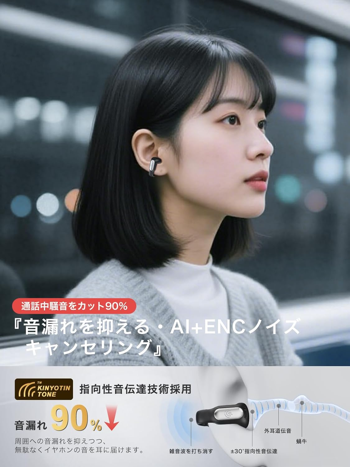 (Sound Quality Superiority Second Version) Earaku Aircuff F306 Ear Cuff Earphones, Wireless Earbuds, Open Ear, Ear Cuff Type, Ultra Lightweight, No Clogging Earbuds, No Sound Leakage, DSP Function image number 1