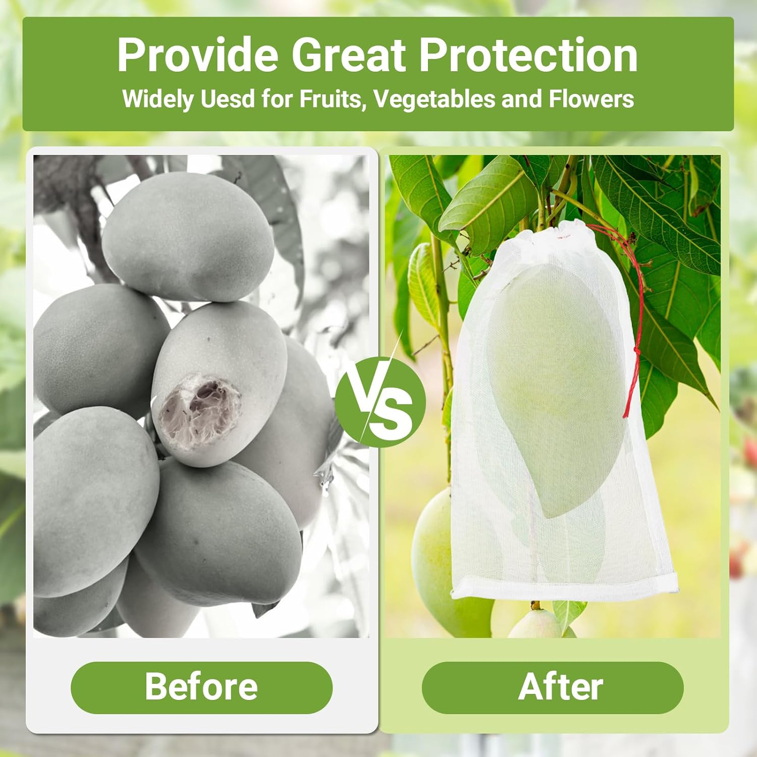 ENPOINT Fruit Bags for Fruit Trees, 100 PCS 6X10 Inch Fruit Protection Bags with Drawstring, Garden Netting Mesh Fruit Cover Bag for Grape, Tomato, Peach, Apple, Flower from Birds Bugs image number 1