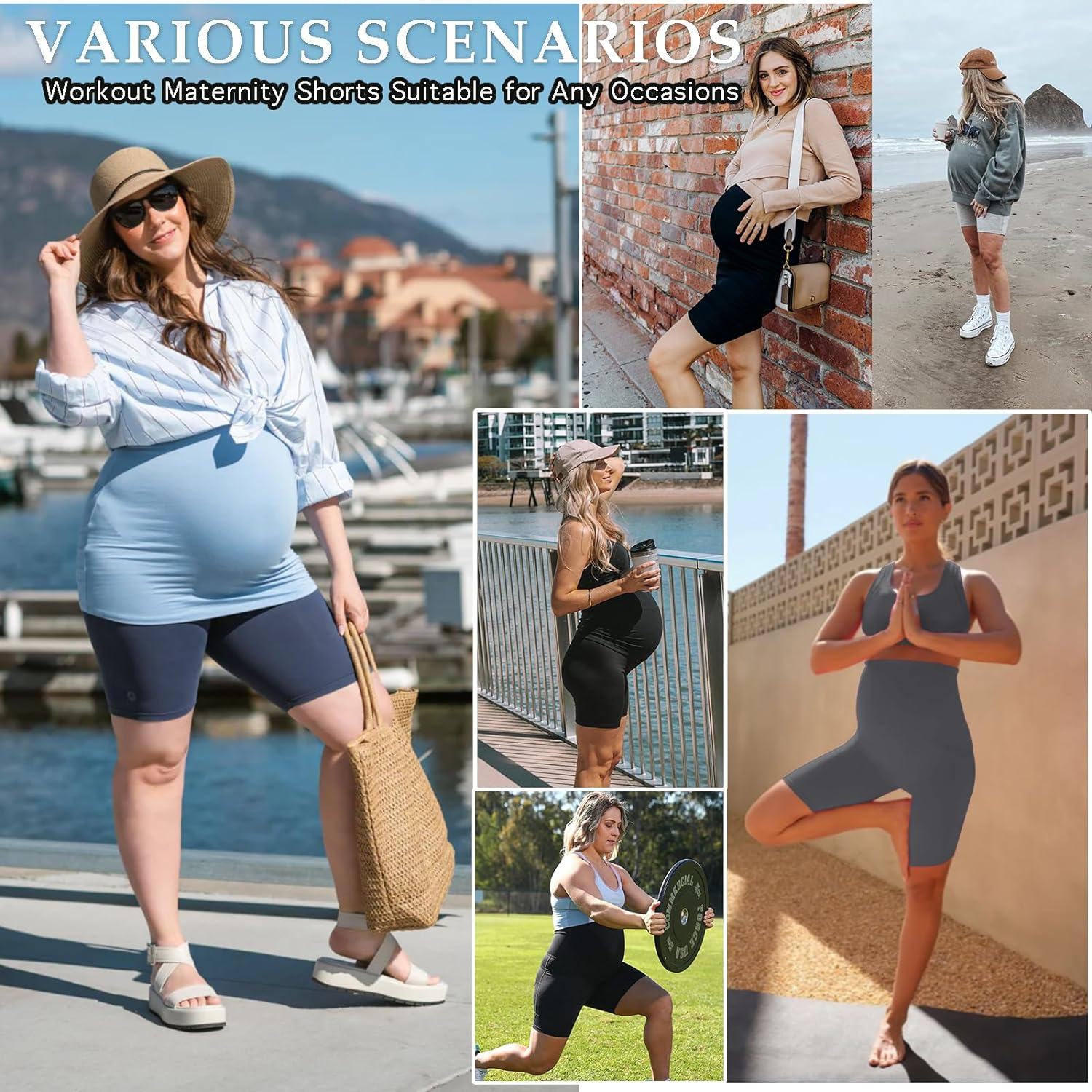 GROTEEN 3 Pack Women'S Maternity Shorts over Belly with Pockets - 8'' High Waisted Workout Yoga Pregnancy Biker Shorts image number 6