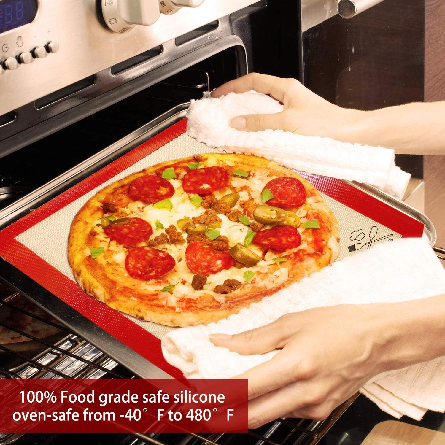 5Pcs Silicone Baking Mats, 2 Half Sheets Mats + 1 Quarter Sheet Liner + 1 round & 1 Square Cake Pan Mat - 100% Food Grade Non-Stick & Silicone Brush, for Baking Cake Cookie image number 1