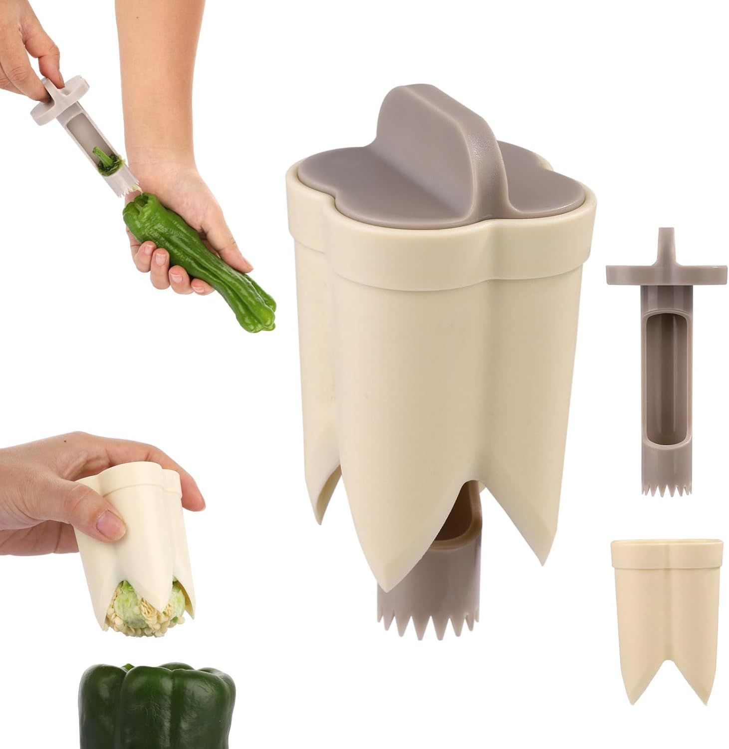 2Pcs Pepper Corer, 4.45X2.2X2.2In/11.3X5.6X5.6Cm ABS Material Pepper Deseeder 2 In1 Fruit Corer Cutter Kitchen Essential for Kitchen Home Family Camping(Green)