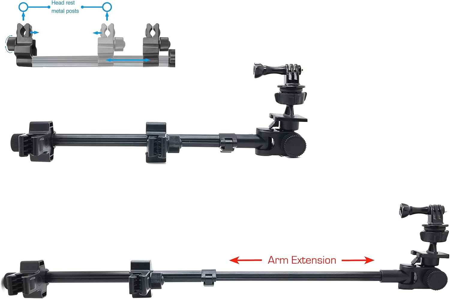 Chargercity Dual Post Telescopic Headrest Mount for All Gopro Hero Session Sony Contour ROAM AKASO Yi 4K Action Cam Camera to Record Drifting Race Track Racing Video (Include Tripod Adapter & Wrench) image number 3