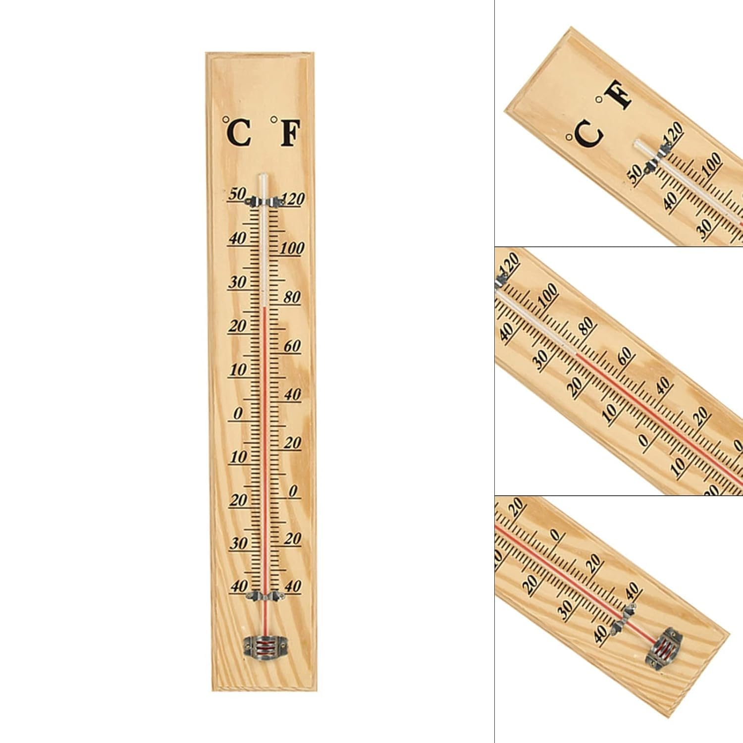 40X7X1Cm Wooden Thermometer Wall Mounted Indoor Outdoor Garden Home Office Temperature Decoration image number 4