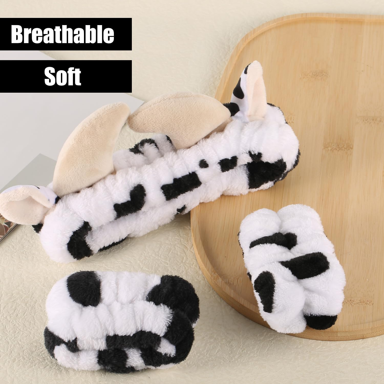 Lasuroa Cow Headband with 2Pcs Cow Print Wristband, Cute Cow Print Face Wash Headband Spa Makeup Hair Bands Facial Skincare Head Wraps for Women Girls Clothing Party Supplies Birthday Gifts image number 3