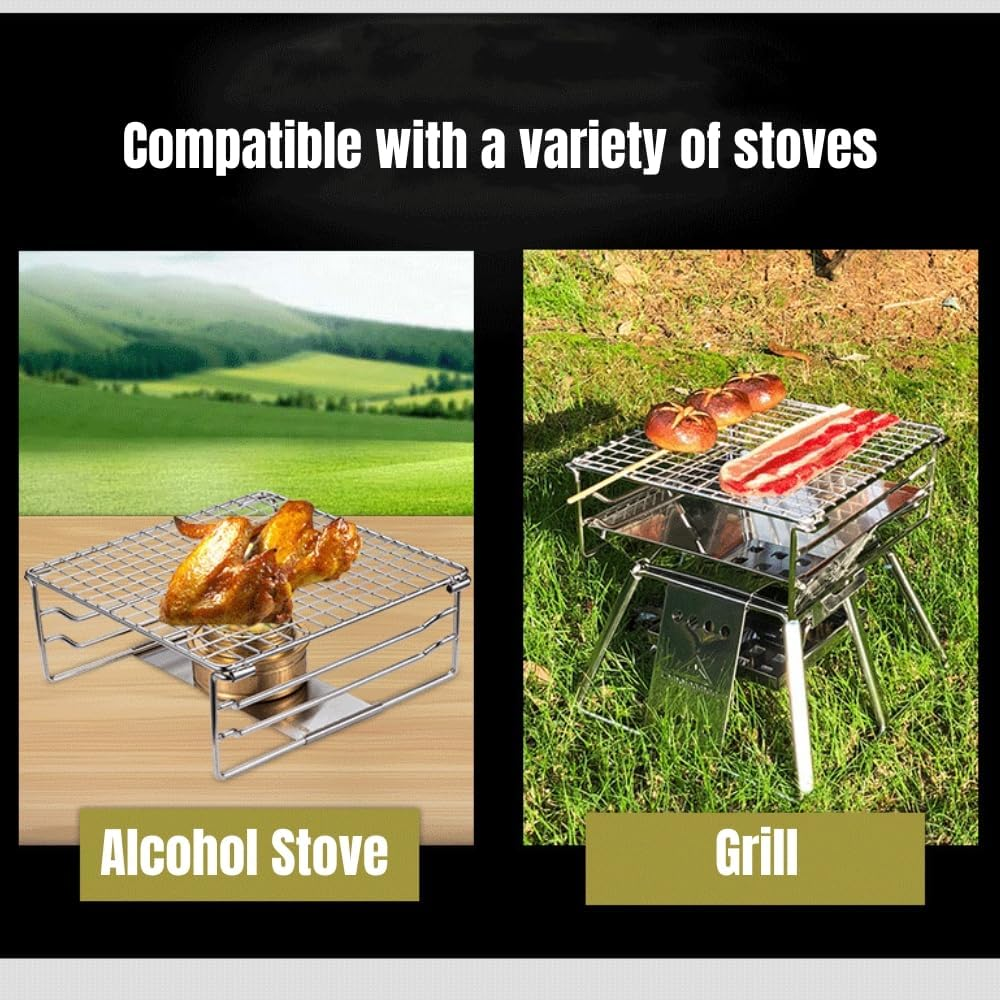 Grill Warming Rack Heavy Duty Stainless Steelgrate Portable Camping Grill with Legs for Outdoor Backpacking Hiking Picnic BBQ, Silver image number 5