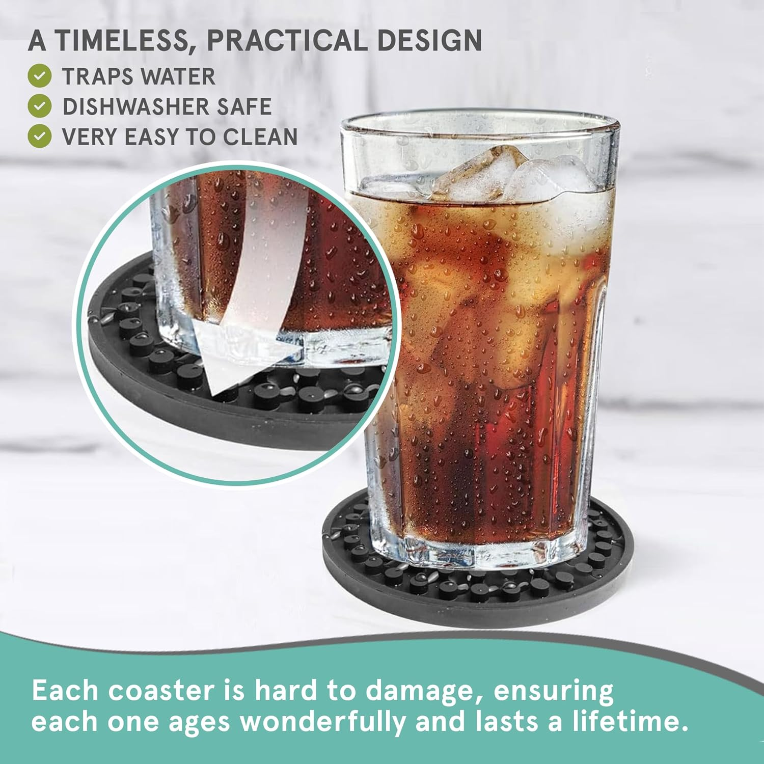 Smith&rsquo;S&reg; Black Matte round Silicone Rubber Drink Coasters (Set of 6) | 9.4Cm Diameter | Non-Slip | Water Catching Technology | Perfect for Homes & Bars! image number 4