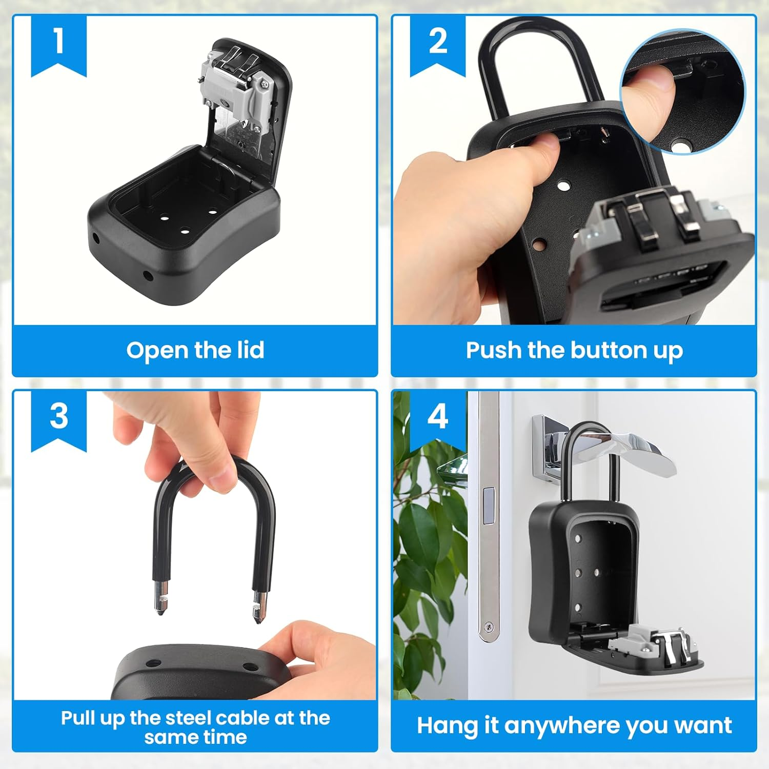 Extra Large 4-Digit Password Key Lock Box, Hanging Resettable Lock Box, with Removable Key Lock Box for outside Can Store House Keys, Car Keys and Door Cards, Suitable for Home, Office, Garage image number 2
