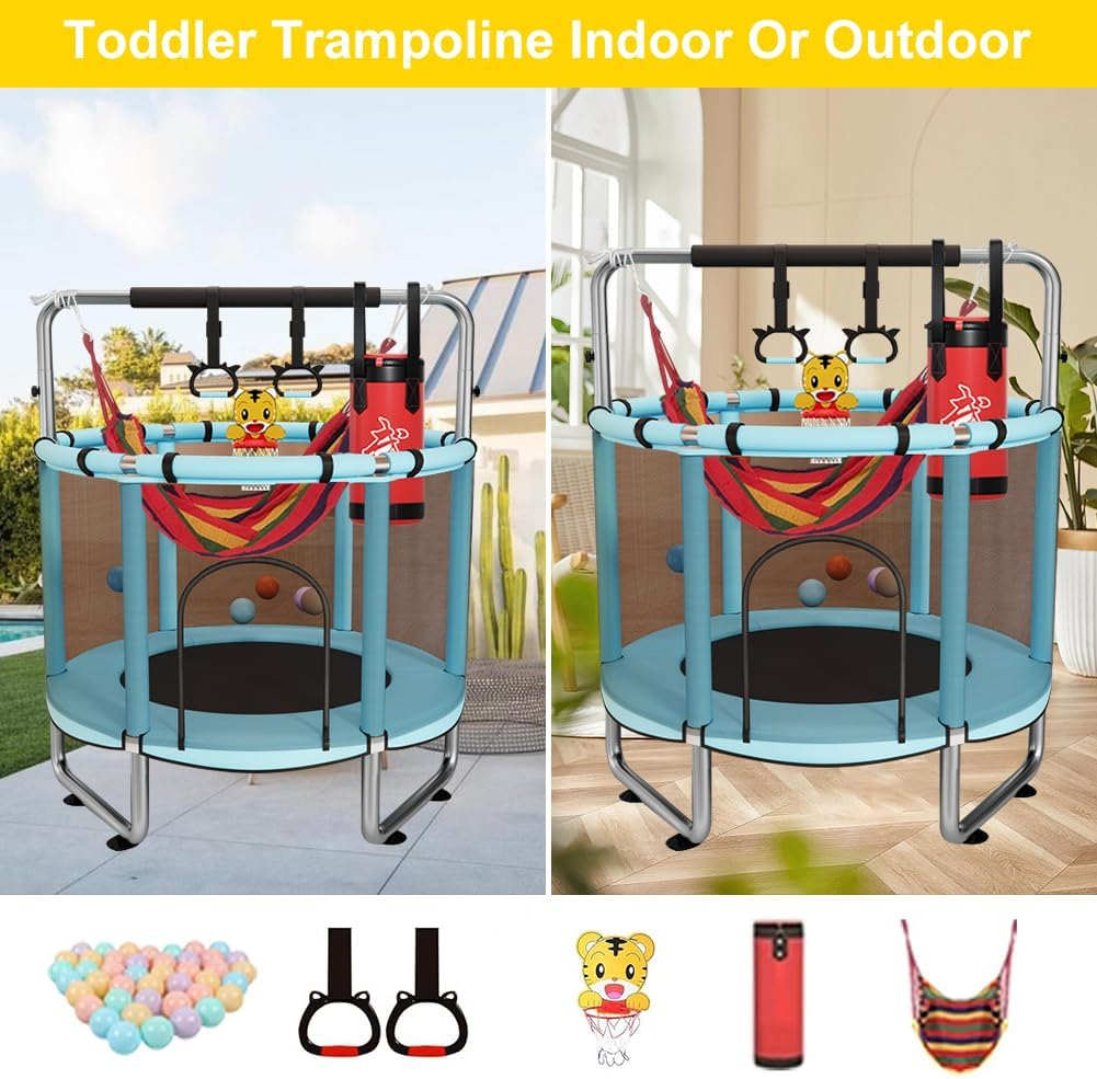 Childrens Trampoline Small Toddler Trampoline for Kids Toddlers 4.6 FT Indoor Outdoor with Safety Enclosure Net Birthday Gifts for Boy Girl Age image number 2