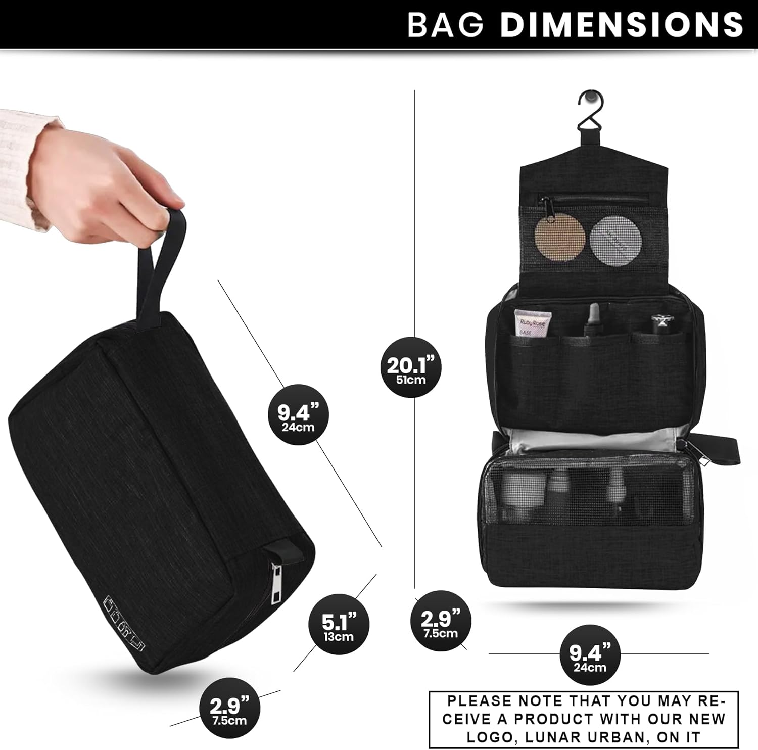 Small Compact Travel Hanging Toiletry Bag, Mini Carry on Toiletry Bag for Men and Women, Toiletries, Water Resistant, Black image number 5