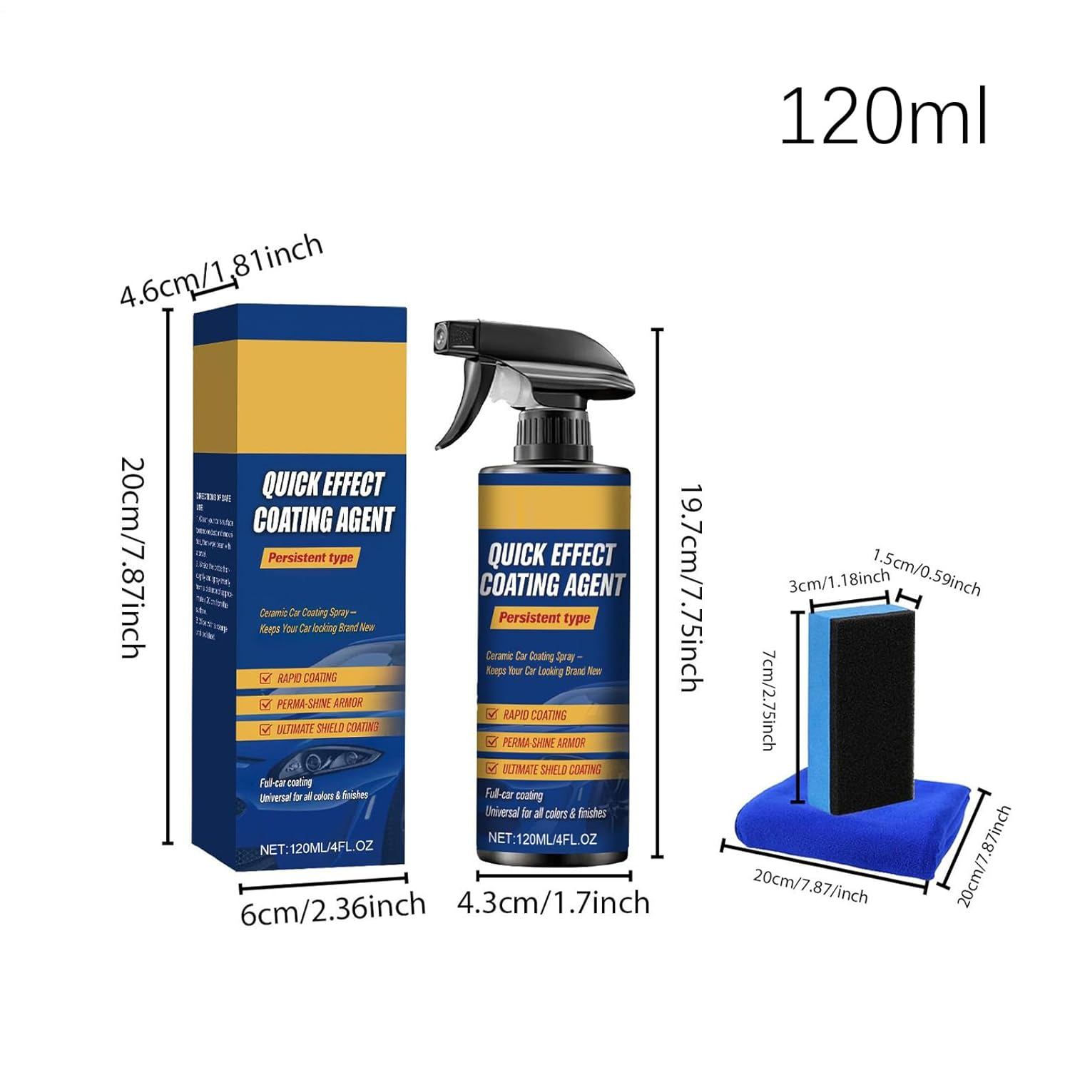 Ceramic Spray Coating, 120Ml Quick Effect High Gloss Automotive Polish, Car Ceramic Protection with Easy Application, Detailing Spray with Nano Formula, Coating Liquid for Windshield Tire Trim