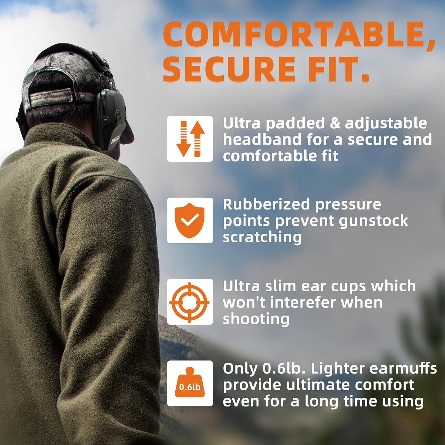 PROHEAR Electronic Ear Protection for Shooting with 4X Sound Amplification, Gun Range Hearing Protection Muffs, NRR 23Db Noise Reduction Headphones for Hunting, Black image number 4