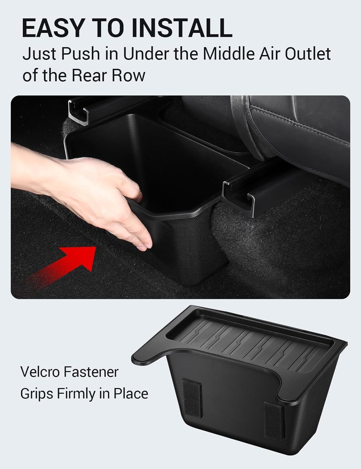 Rear Seat Organizer for Tesla Model 3/Y &ndash; Hidden Storage Box with Lid, Waterproof & Easy to Install &ndash; Black Interior Accessory for Daily Commute & Family Travel image number 2