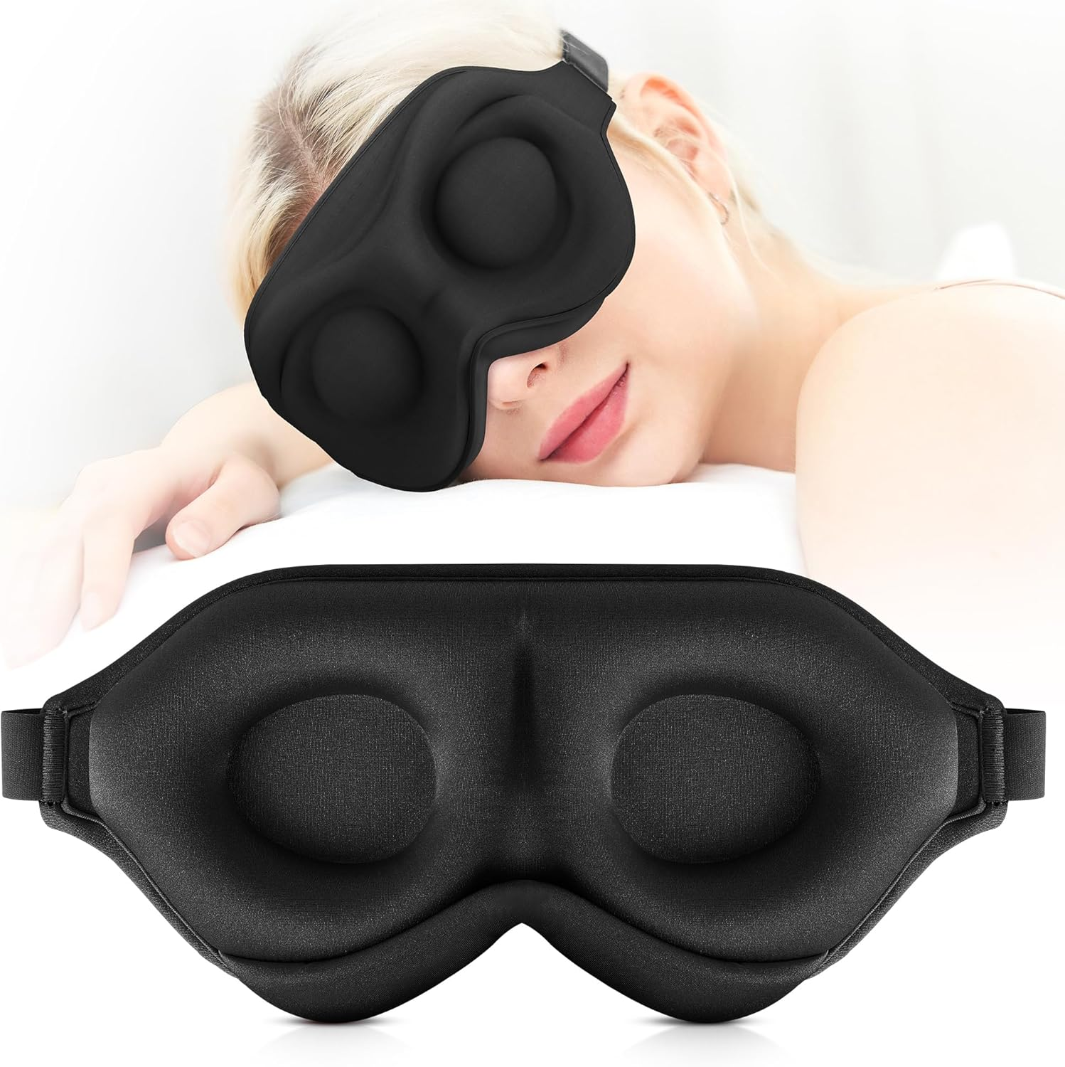 ZQQO Sleep Mask Blackout for Men Women - 3D Black Eye Mask for Sleeping as Mini Travel Essentials 100% Light Blocking Sleeping Mask with Soft Breathable Zero Eye Pressure Perfect for Side Sleepers