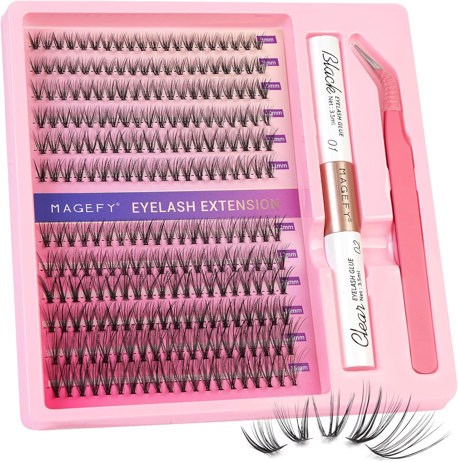 MAGEFY 240Pcs Lash Clusters Kit Eyelash Extension with Lash Bond and Seal Individual Lashes Easy to Apply at Home