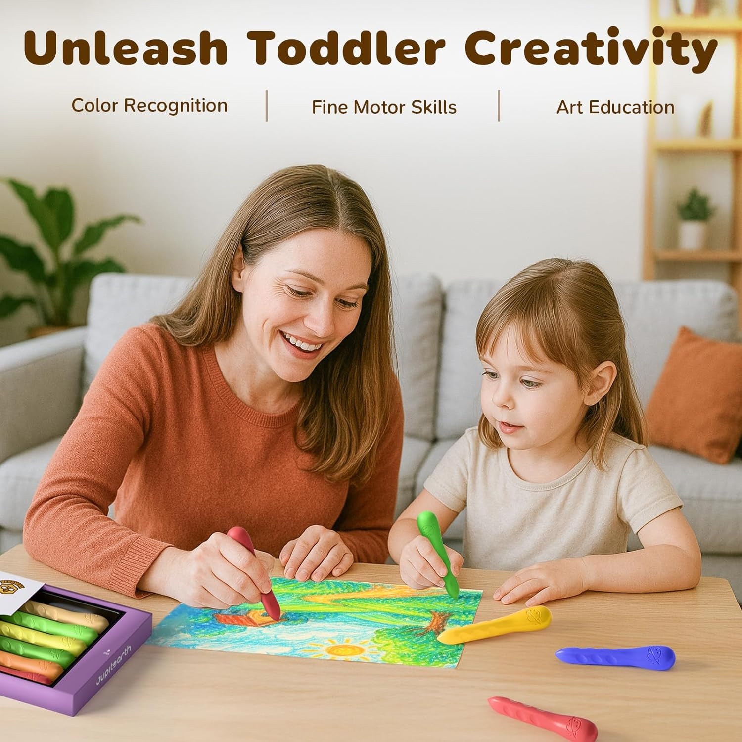 12 Colors Crayons for Kids Ages 4-8 with Coloring Book & Bonus Stickers, Non-Toxic & Washable Triangle Crayons for Toddlers 1-3, for Art Supplies and Ideal Gifts for Kids image number 5