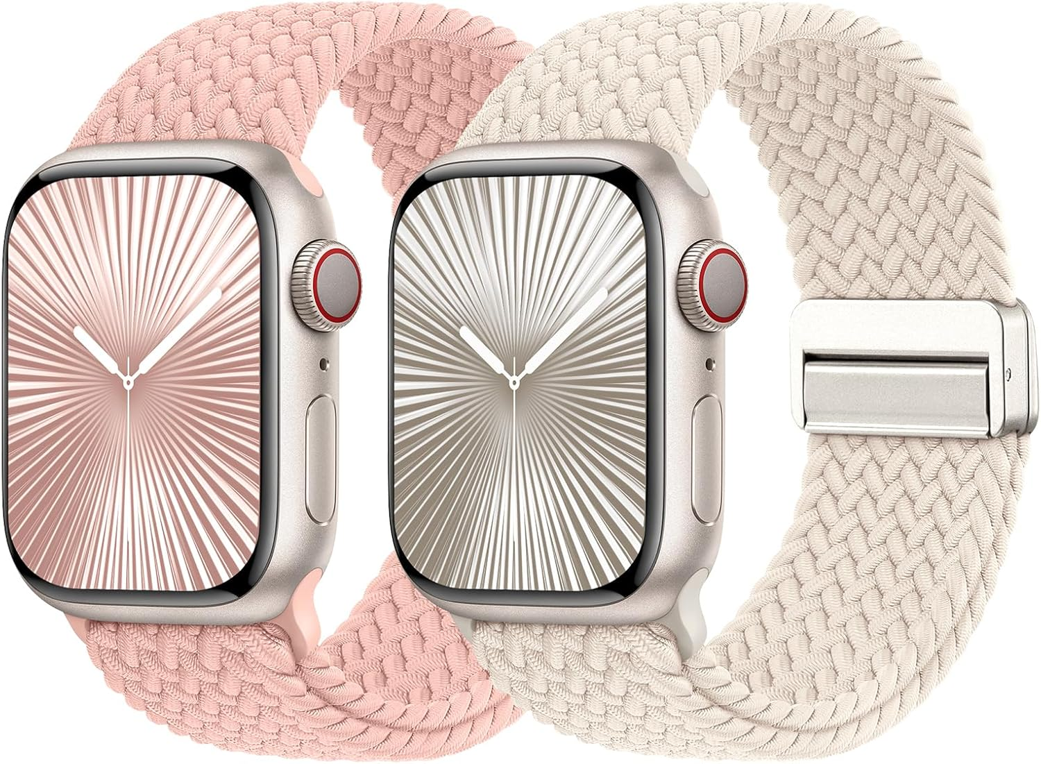 2 Pack Braided Stretchy Band Compatible for Apple Watch Band 38Mm 40Mm 41Mm 42Mm 44Mm 45Mm 46Mm 49Mm Women Men, Soft Nylon Solo Loop Magnetic Sport Strap for Iwatch Series 11 10 9 8 7 6 5 4 3 SE Ultra