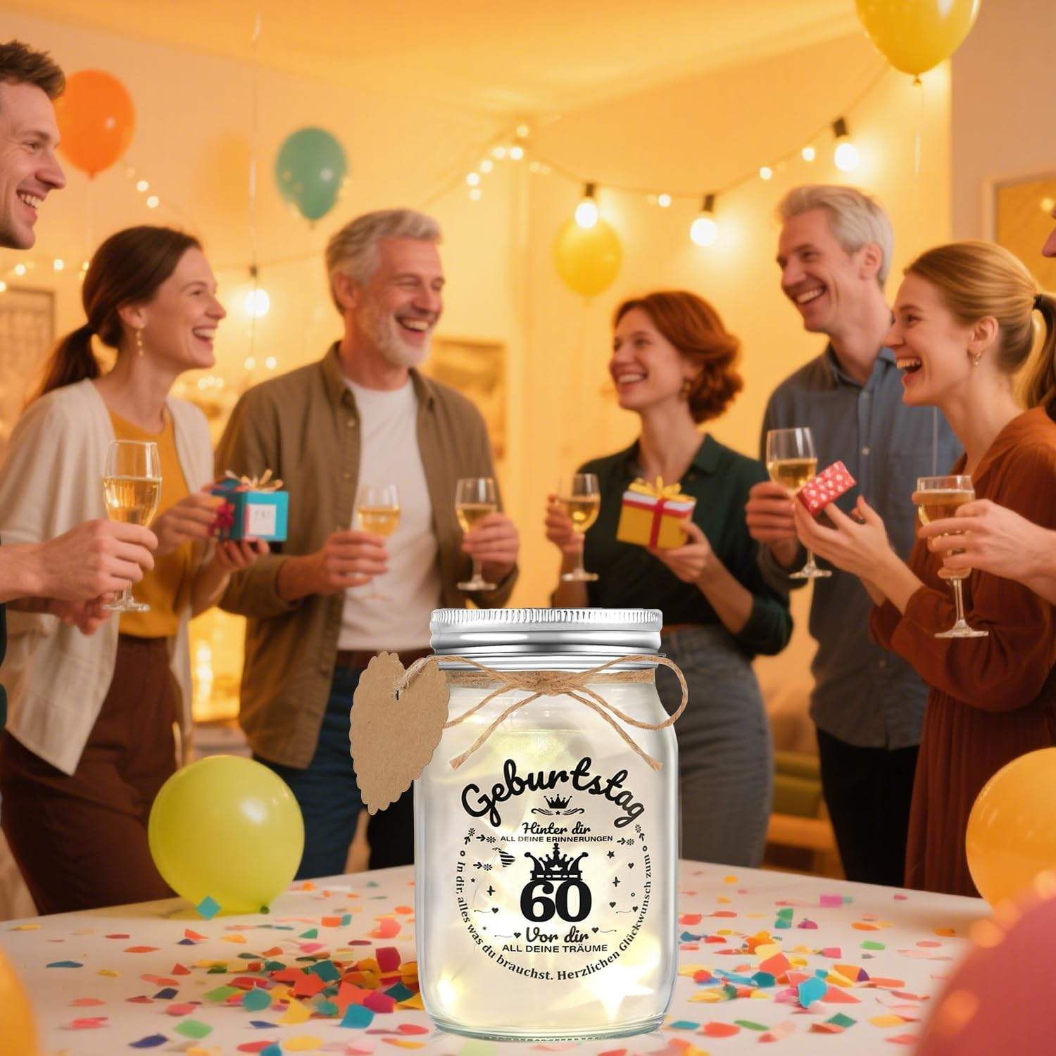 Apexxus 60Th Birthday Woman Man LED Bottle Light Birthday 60Th Money Gifts Packaging 60Th Birthday Gift Money Light Bottle Cool Gift Ideas image number 1