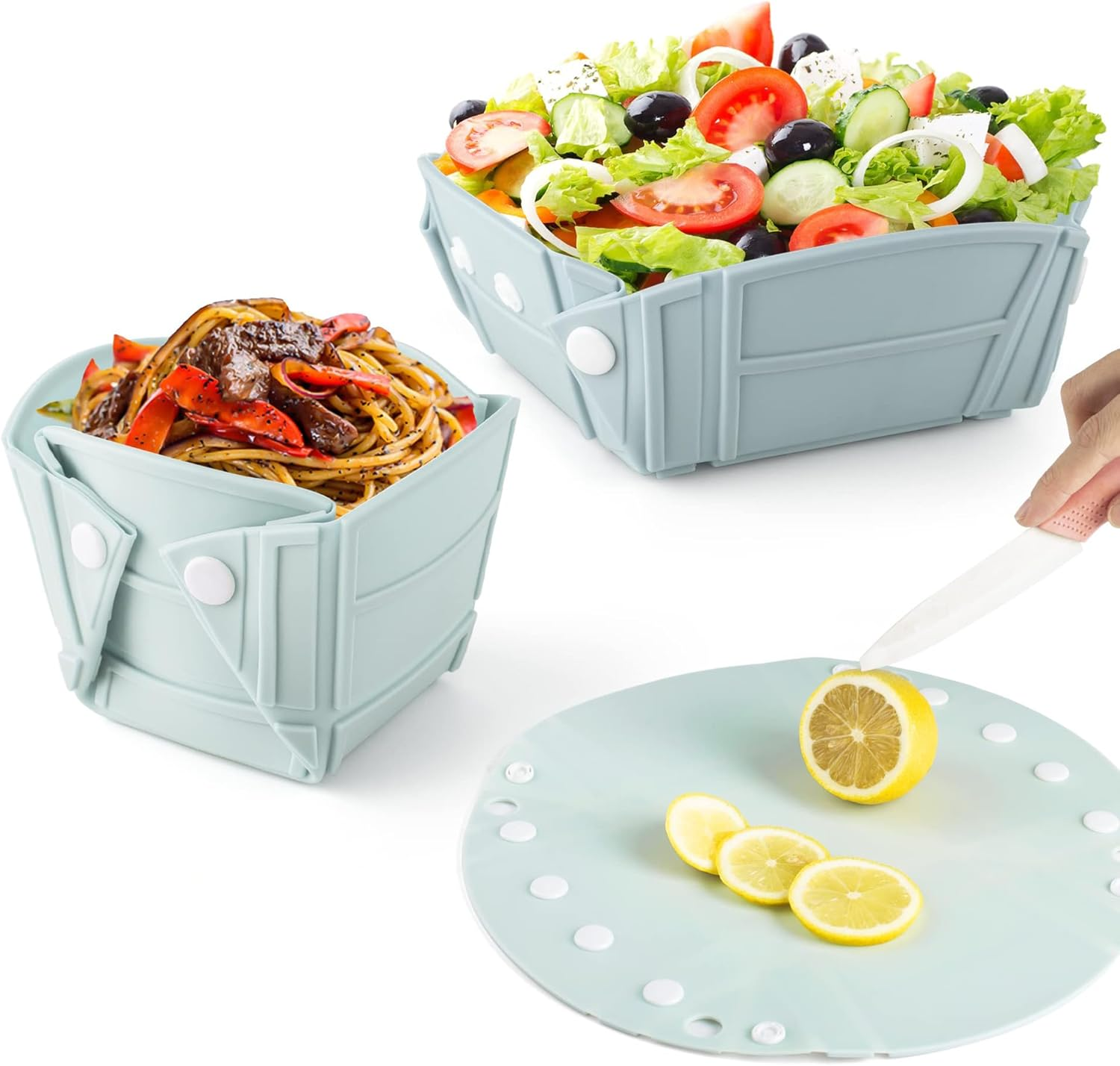 Roseflower Foldable Bowl, Portable Adjustable Shapes Silicone Salad Bowl, Foldable as Bowl, Plate or Cup, Folding Bowl Camping for Camping, Hiking, Kitchen, Activiti (Blue)