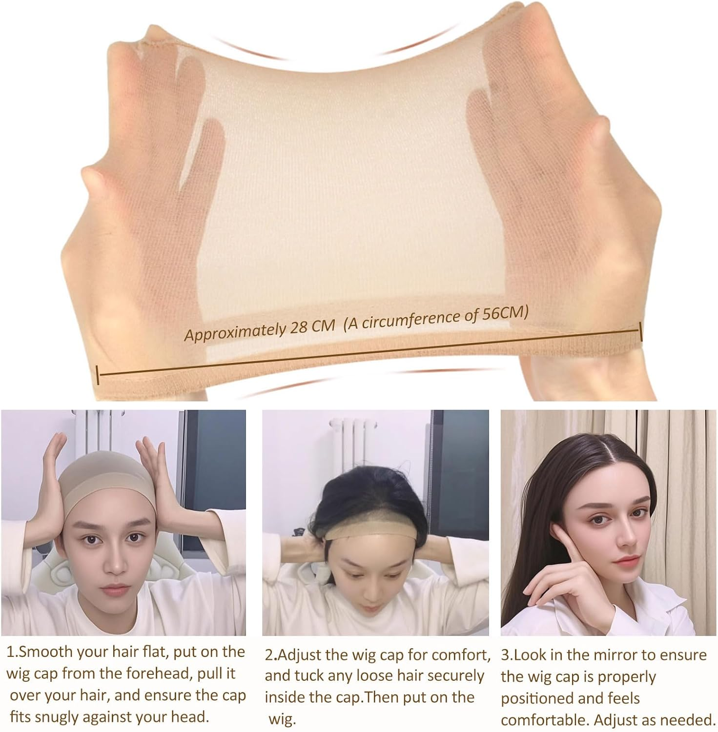 6 Pack Stretchable Nylon Stocking Wig Caps, Lightweight and Breathable, Nude Wig Caps for Women (Apricot) image number 4