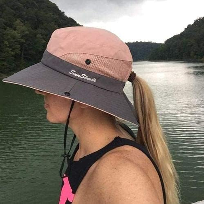 Women-Sun-Hat Safari-Sun-Protection Bucket - Beach-Outdoor Summer Hat Ponytail-Wide-Brim Breathable image number 2