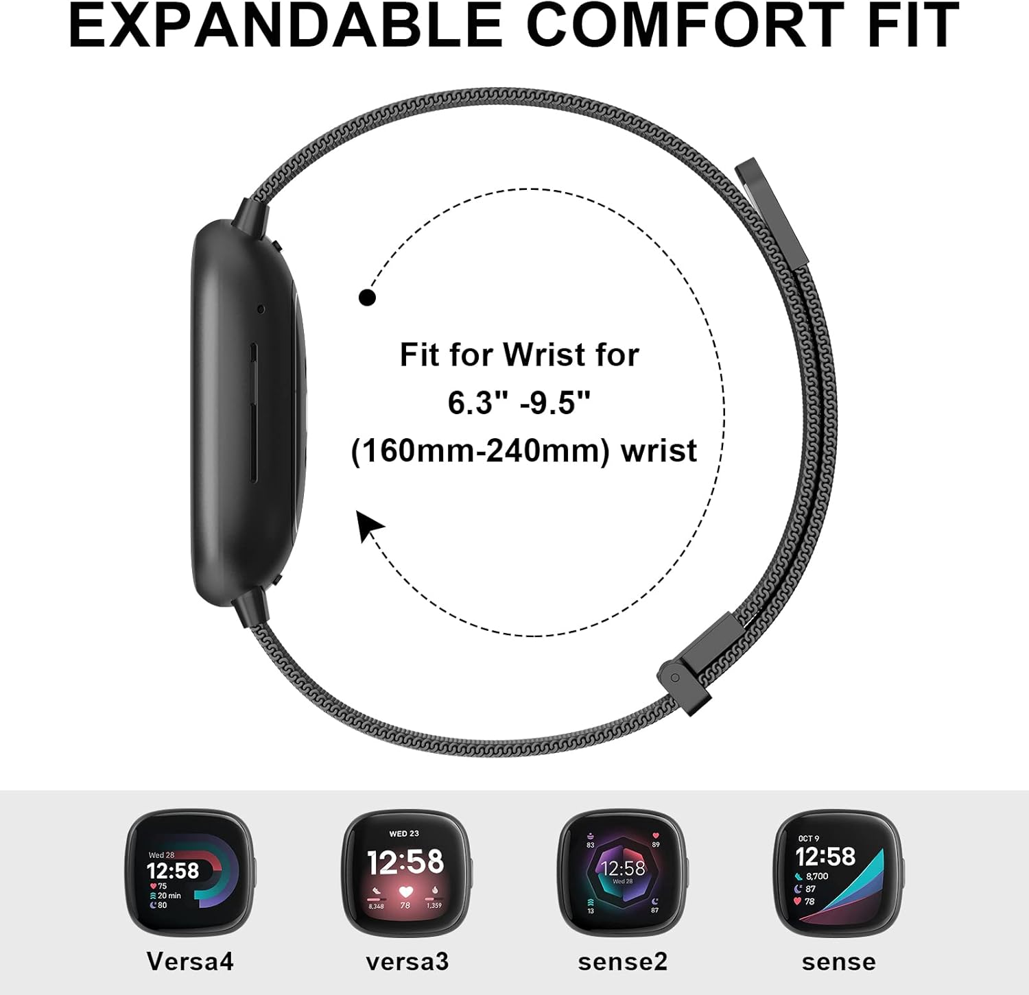 Leonids Metal Band for Fitbit Versa 4 Bands, Fitbit Sense 2 Bands Women Men, Stainless Steel Mesh Loop Adjustable Strong Magnetic Replacement Straps for Fitbit Versa 4/Fitbit Sense 2 Smartwatch
