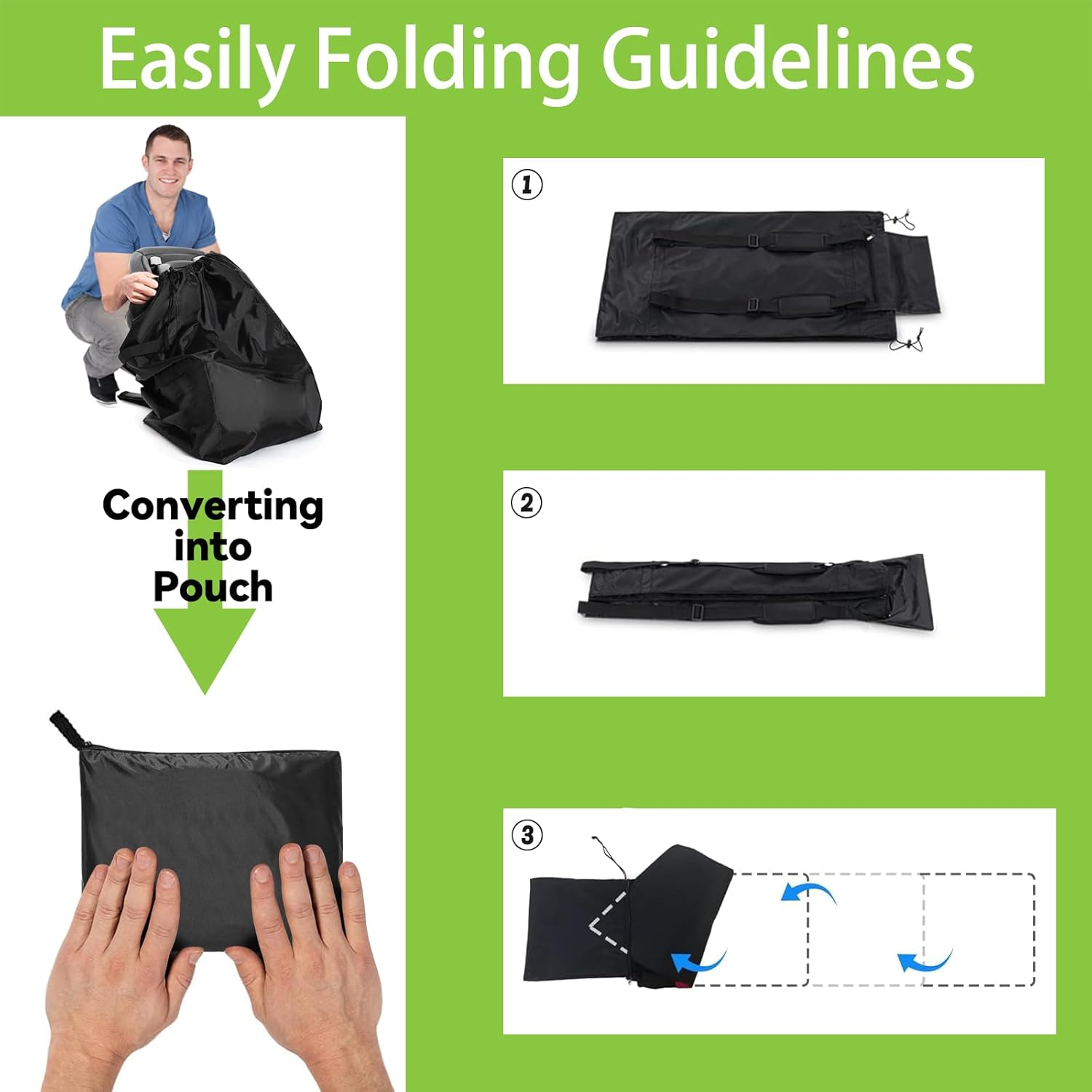 2 Pack Durable Easy Carry Baby Car Seat Travel Bag, Gate Check Airport Water Resistant Protector Bag, Fits Convertible Car Seats, Infant Carriers, Booster Seat, Air Travel Cover for Airplane, Black image number 3