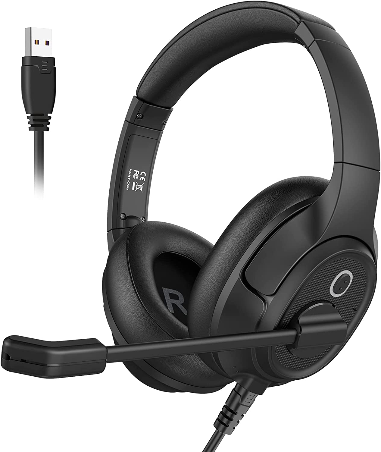 Headset with Microphone for PC, Environmental Noise Canceling Over-Ear Computer Headphones for Laptop, USB Headset for PC Work, Comfort Wired Headset with Busy Light, Mute Switch & Volume Control