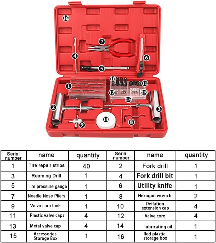 TOMVAES Tire Repair Kit - 68Pcs Heavy Duty Tire Repair Tools & Tire Repair Set,Heavy Duty Tire Tube Recovery Plugs for Car, Motorcycle,Tractor, RV, Suv,Lawn Mower