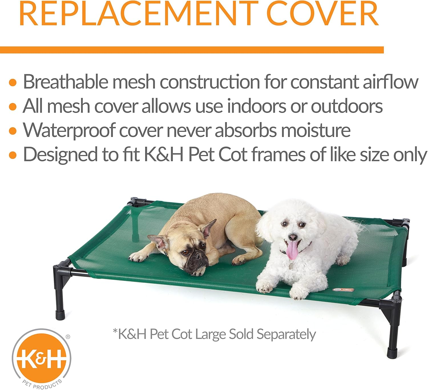 K&H Pet Products Elevated Cooling Outdoor Dog Bed Portable Raised Dog Cot Replacement Cover Only All Weather All Season Green Large 42 X 30 Inches (Cot NOT Included) image number 6