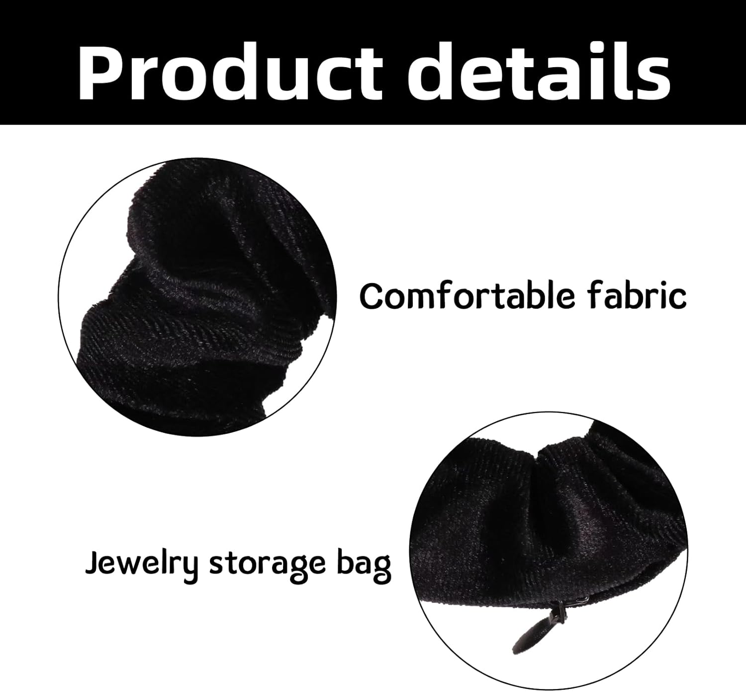 Pack of 4 Black Hair Scrunchies with Zip, Scrunchies Velvet Travel Gadgets for Women, Hair Bobbles with Money Hiding, Valuables Hiding Place, Beach, Hair Bobbles Women'S Velvet Fabric Large For image number 6