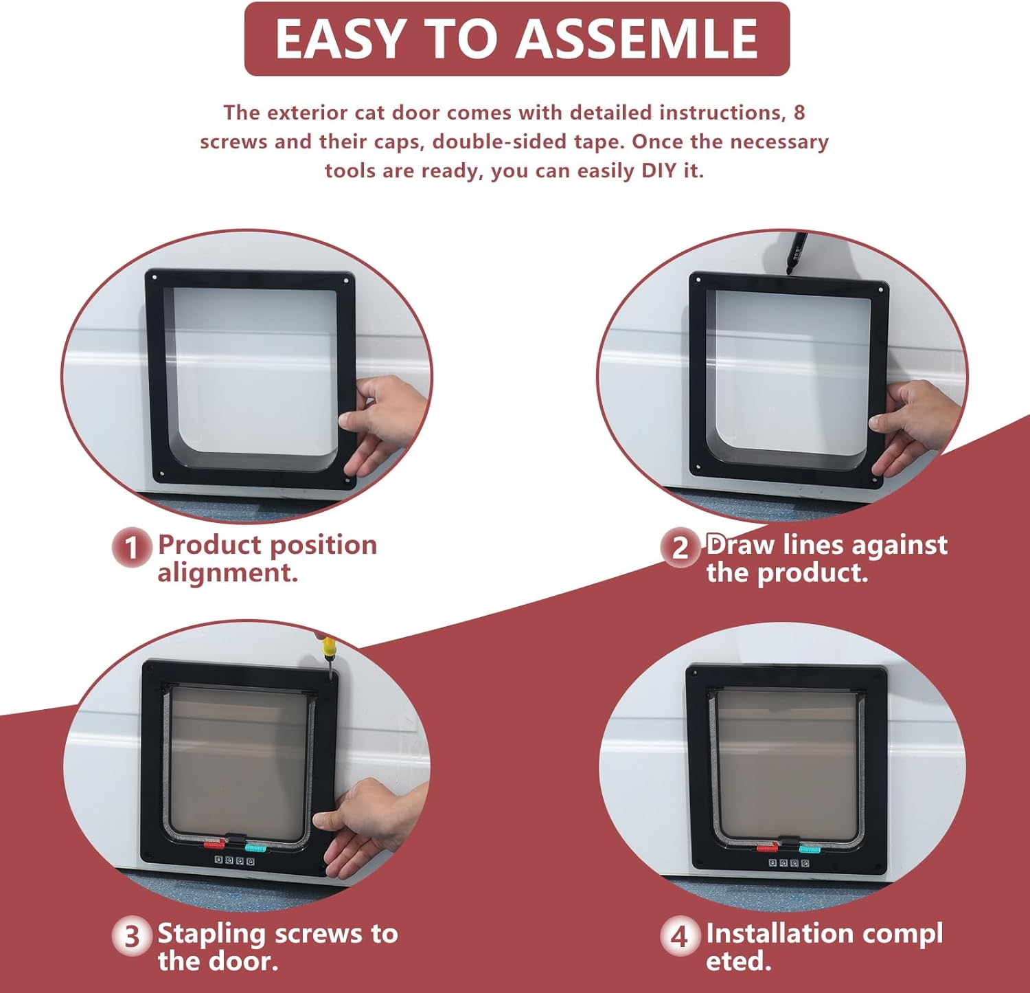 Coolty Cat Door Lockable Cat Flaps Pet Safety Interior Door with 4 Way Locking Pet Flap for Wall Interior Exterior Door (L, Black)