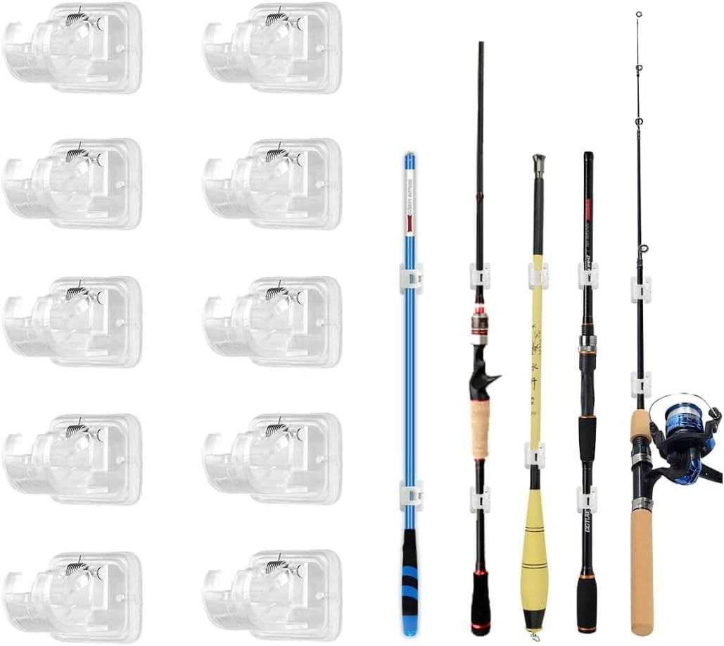 Fishing Rod Clips with Screws - Wall Mounted Holder for Poles, Cues, Curtain Rods - 10Pcs Storage Rack Organizer Brackets