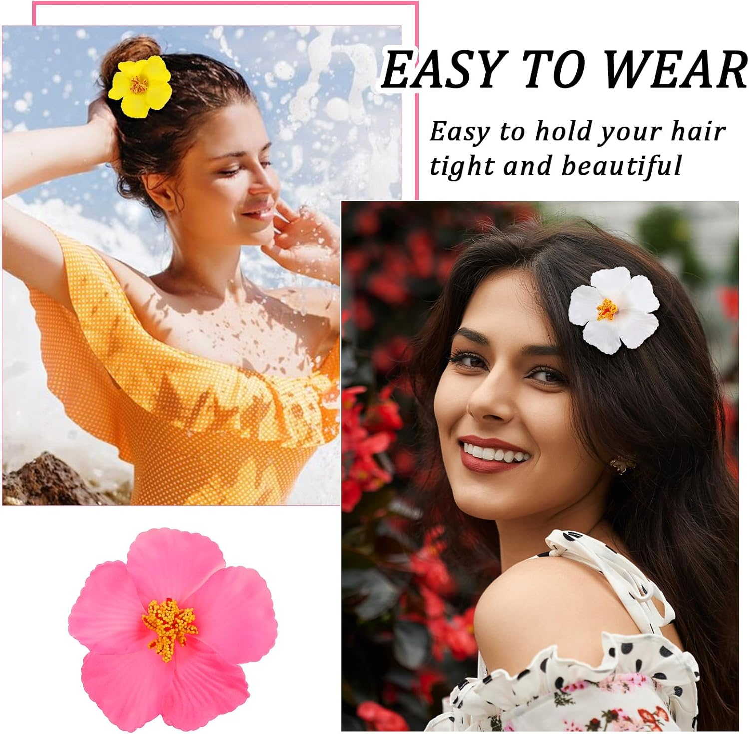 Elevatetech 8Pcs Hawaiian Flower Hair Clips for Women Plumeria Hair Clips Hibiscus Hair Clips Rose Hair Barrettes Hair Accessories for Vacation Beach Party, Boho Clips for Beach Party image number 2