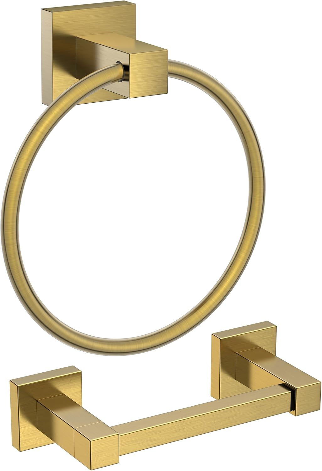 FORIOUS Toilet Roll Holder, Wall Mount Pivoting Towel Ring Set, SUS304 Stainless Steel Bathroom Tissue Holder, Modern Bathroom Hardware Set, Gold