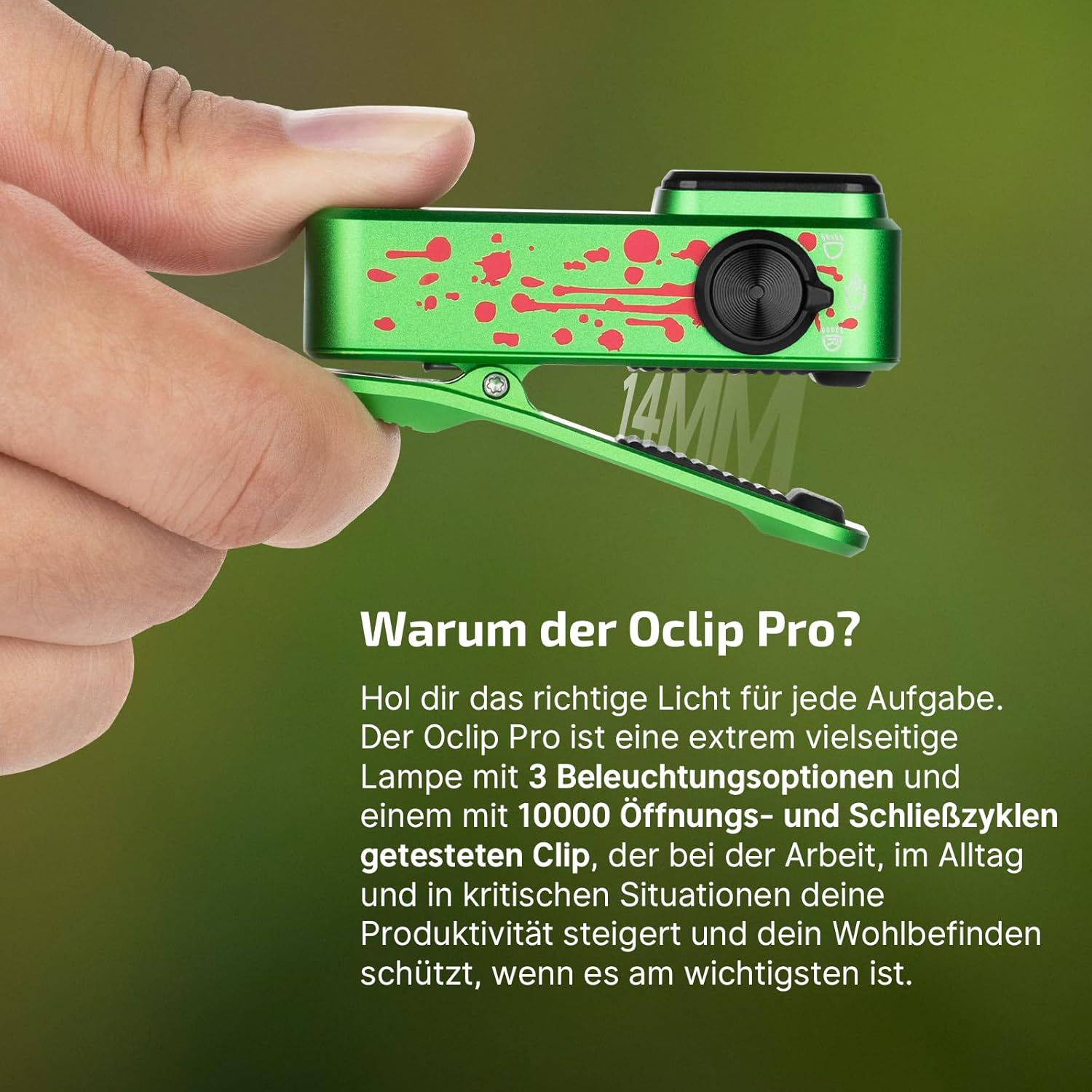 OLIGHT Oclip Pro Mini LED Torch with Floodlight, Focused Light and Red Light, 500 LM Bright USB-C Rechargeable Flashlight, IPX6 Clip Lamp, Small Flashing Light for Runners Camping (Zombie Green) image number 2