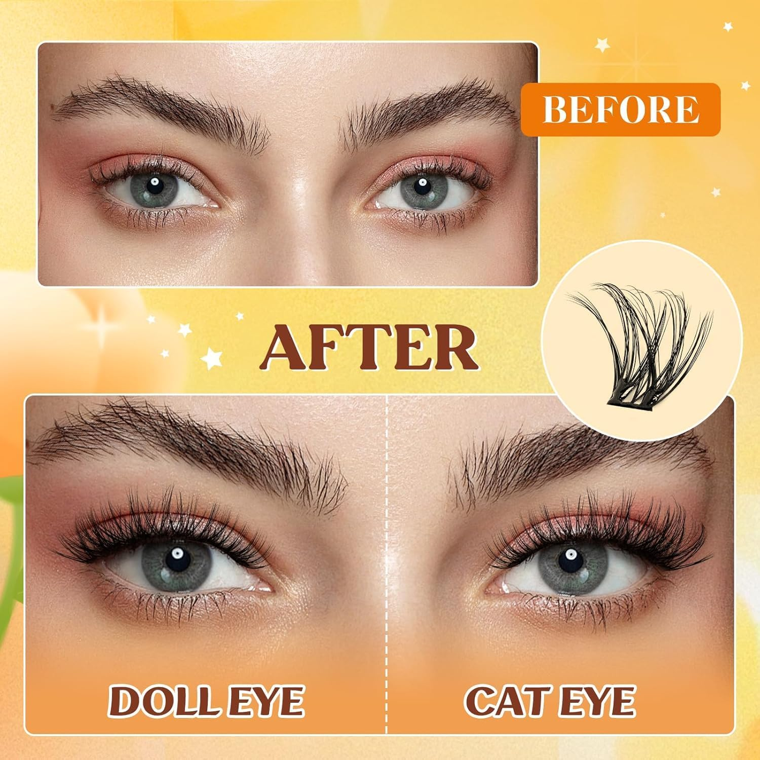 QUEWEL Self Adhesive Eyelashes, Press on Lashes Pre Glued Eyelash Clusters Self Stick Cluster Lashes No Glue No Remover Needed DIY Lash Extension Kit for Beginners (MJ01-DH) - Mj01-Dh-Zzjm image number 6
