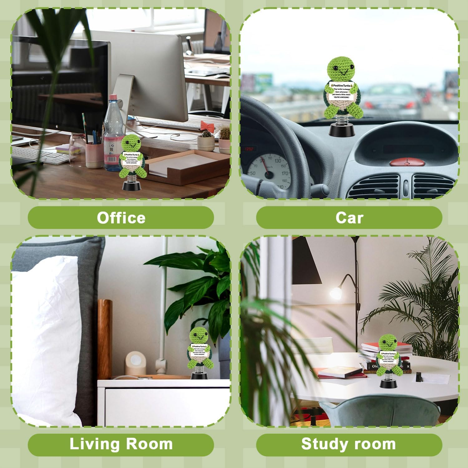 TOYMIS Positive Turtle Crochet, Turtle Car Dashboard Decoration Emotional Doll Support Crocheted Animal Bobblehead for Car Dashboard Ornament Home Office Desktop Decor Inspirational Gift image number 5