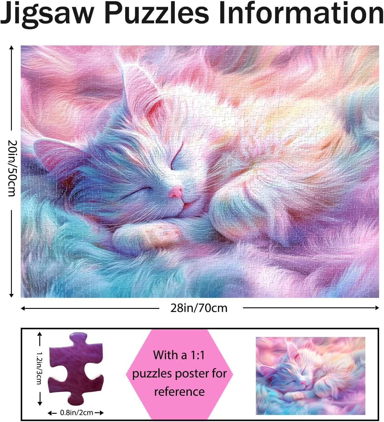 Jigsaw Puzzles for Adults 1000 Pieces Cure Sweet Cat 1000Pc Puzzles Impossible Hard Difficult Challenging Puzzles for Adults Sleeping Kitten Jigsaw Puzzle 1000 Pieces 28 X 20 Inch image number 2