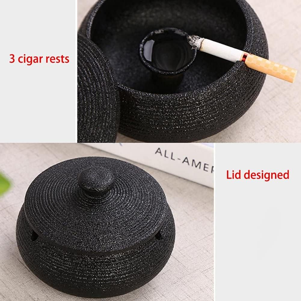 Handmade Ceramic Ashtray with Lids,Desktop Smoking Ash Tray for Office Decoration, Windproof Ashtray, Cigarette Ashtray for Outdoor Use，Ash Holder for Smokers (021-Black) - 021-Green image number 5