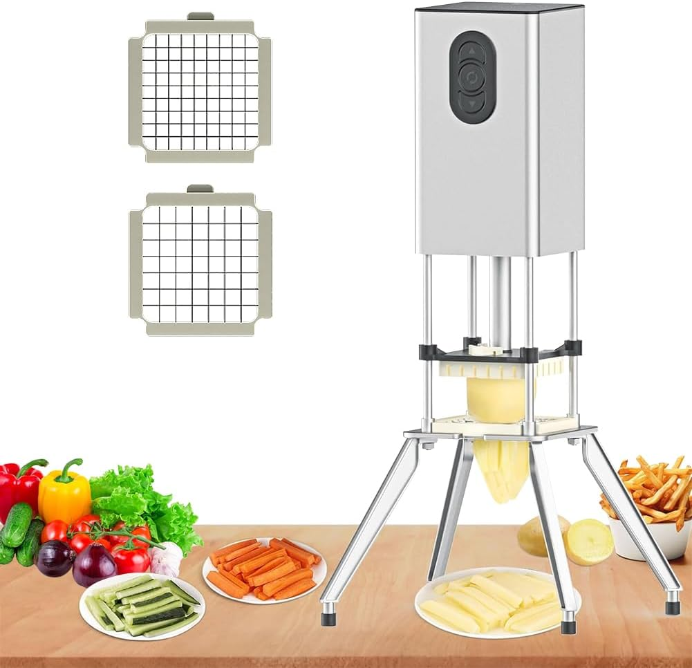 CHAOFLIGHT Electric French Fry Cutter,Vegetable Cutter Vertical Potato Chips Cutter Machine Commercial Vegetable Chopper Stainless Steel Potatoes Maker with 1/2 & 3/8 Inch Blade (Horizontal)