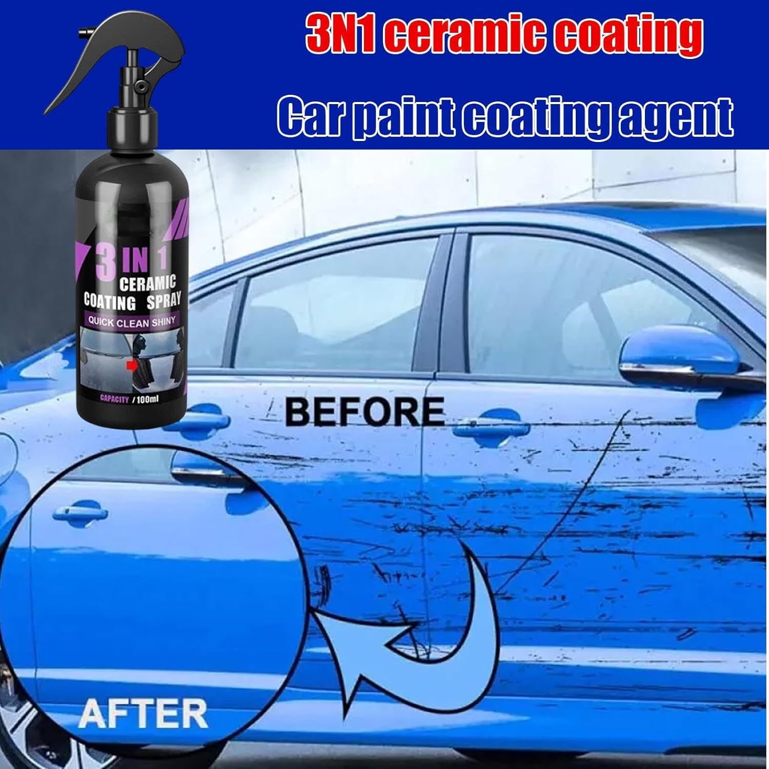 Car Wax Ceramic Coating - 100Ml Detail Spray Nano Wax Coating,Professional Paint Care Liquid, Renewal Agent, Automotive Top Coats for Trucks Suvs image number 5