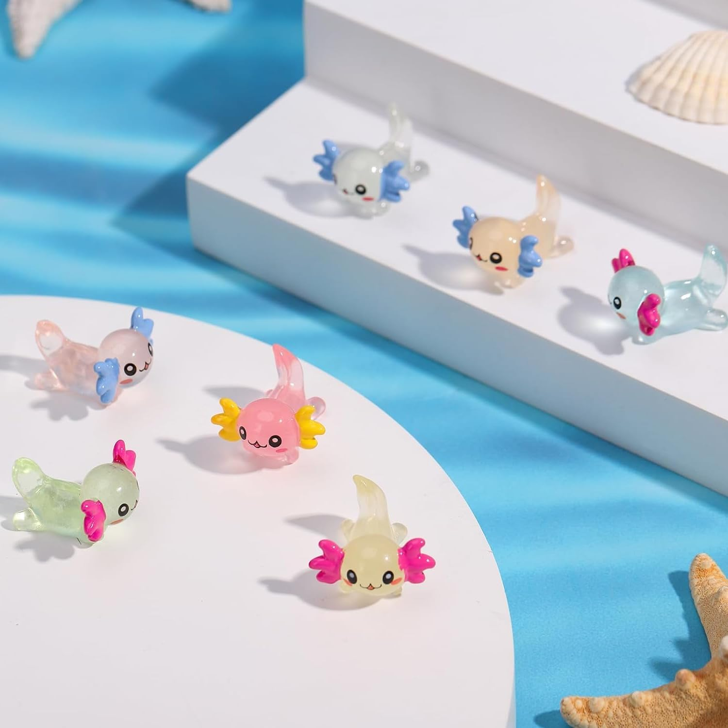 Mini Resin Axolotl Miniature Figurine, Glow in the Dark Tiny Animal Figurines Small Luminous Charm Ornament for DIY Craft Garden Landscape Ornament Potted Plants Decorations (Luminous-42Pcs) - Solid Color - 42Pcs image number 3