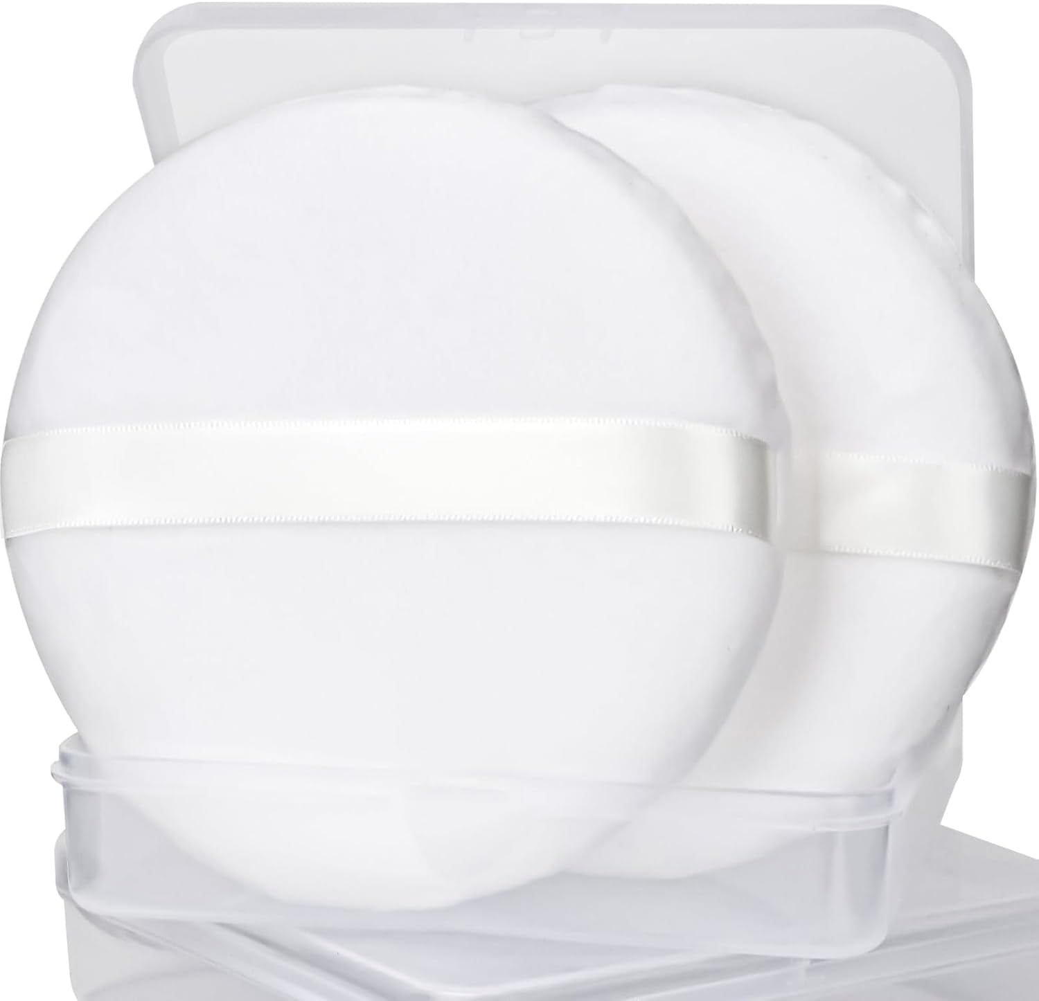 2Pcs 4.13 Inch Body Powder Puff, Soft Velour for Loose Powder - Includes Travel Container, Face & Body Makeup (White ）