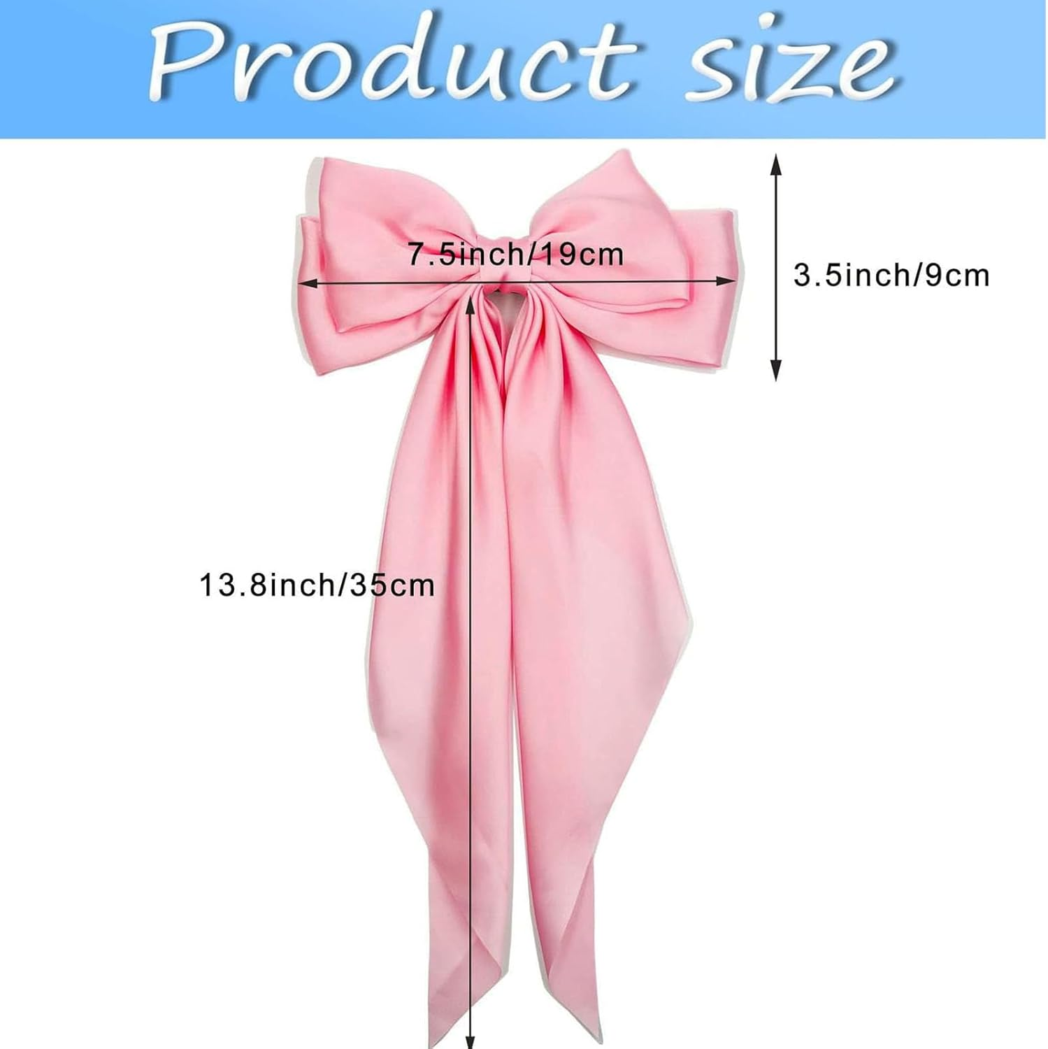 Bow Hair Clips Solid Color Bow French Automatic Hair Clip with Long Silky Satin Tail Large Bows for Simple Women Girls Barrettes Hair Fastener Accessorie (White-Dark Blue, 2)