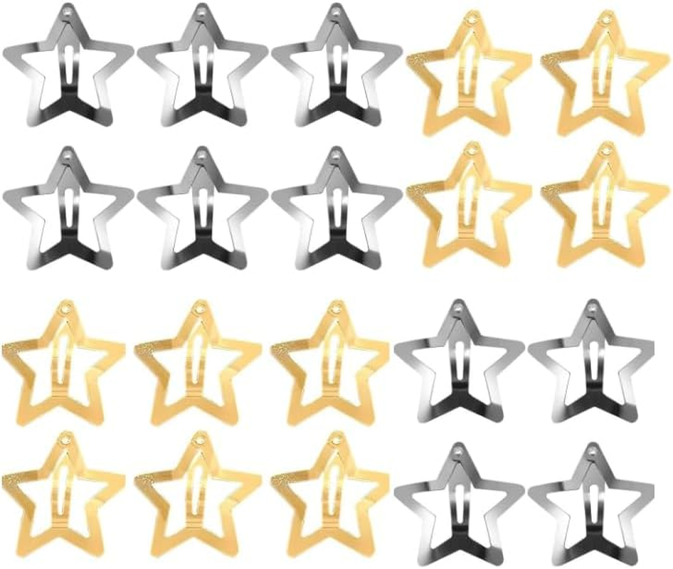 Pack of 20 Star Hair Clips, Mini Hair Clips, Silver & Gold, Star Hair Clip, Hair Accessories, Pentagram, Metal Snap Headpiece, for Girls and Madame