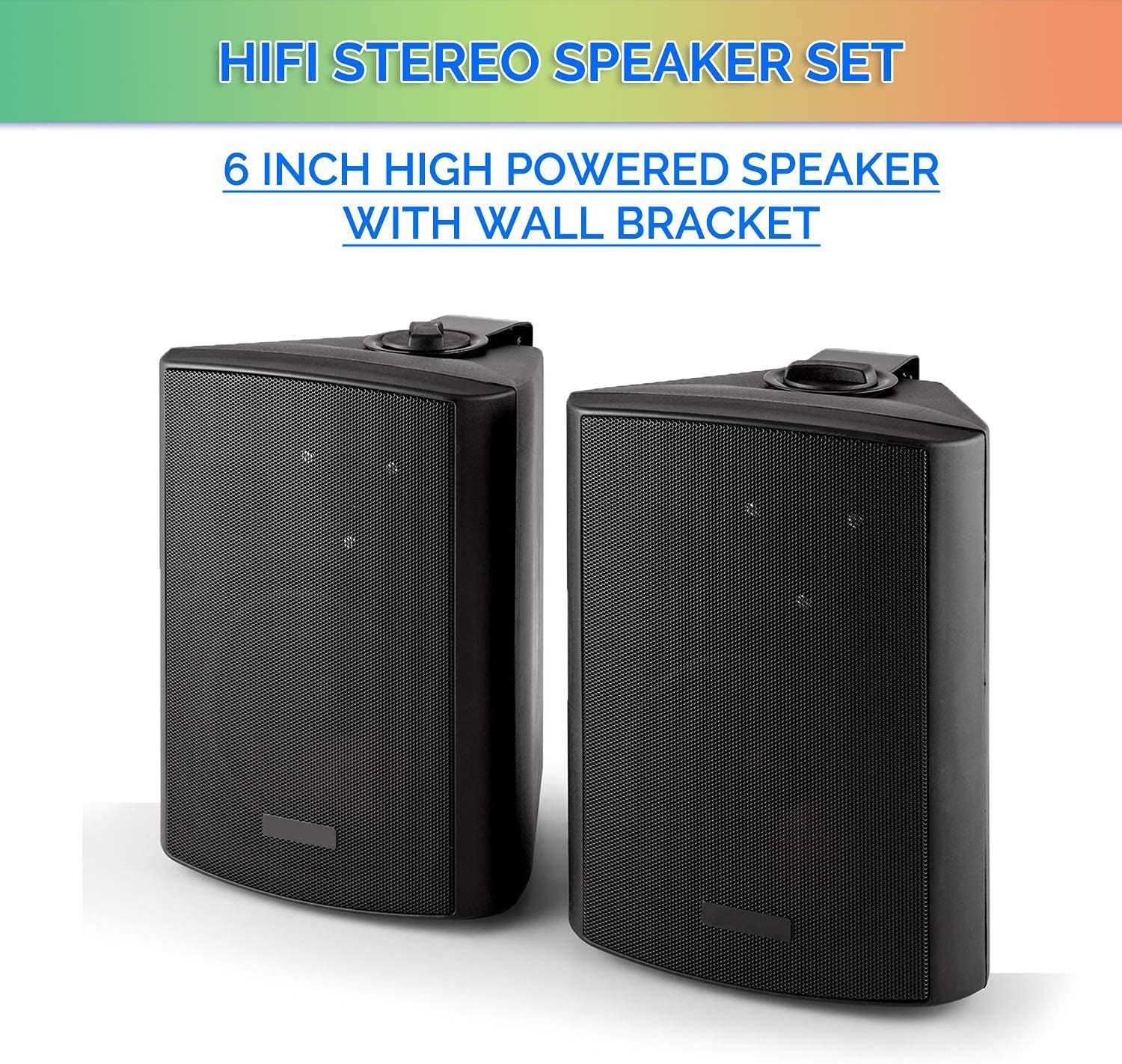 Black Passive Speakers Pair 6.5" 120W Wall Mount Bracket 2 Way Bookshelf Stereo DJ PA image number 1