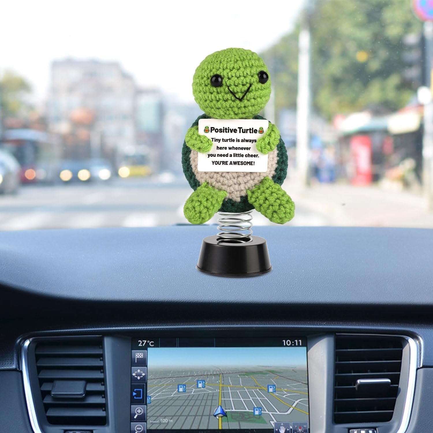 TOYMIS Positive Turtle Crochet, Turtle Car Dashboard Decoration Emotional Doll Support Crocheted Animal Bobblehead for Car Dashboard Ornament Home Office Desktop Decor Inspirational Gift image number 4