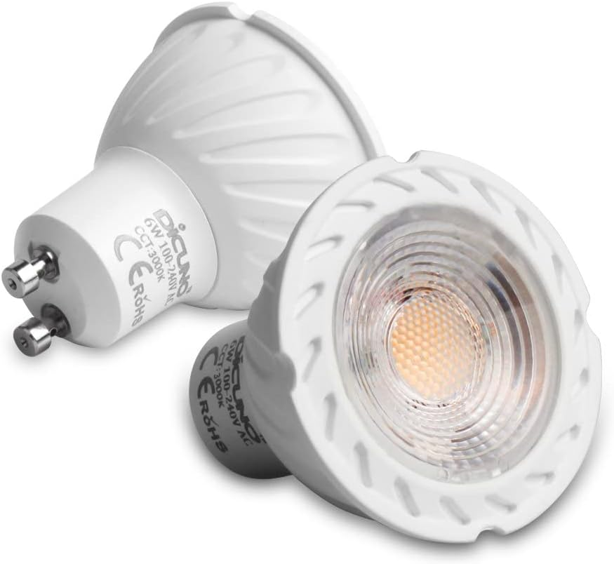 Dicuno GU10 LED Bulb, 6W 600LM, 60W Halogen Equivalent, Warm White 3000K, MR16 Spotlight Bulbs, AC100-240V, Non-Dimmable, Energy Saving, 6-Pack