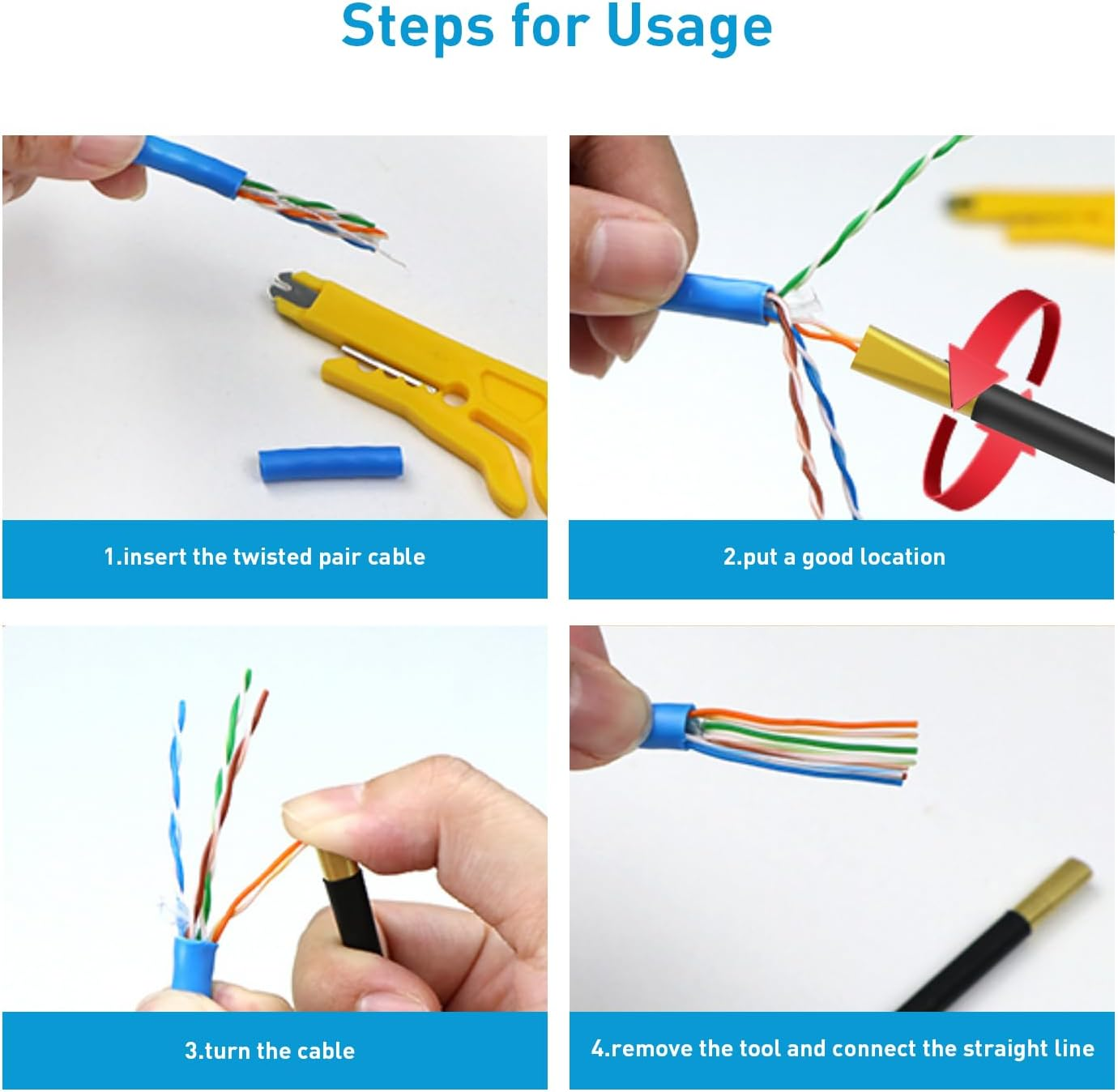 Network Cable Looser Mini Engineer Wire Stripper Wire Straightener Dual Twisted Wire Separators for CAT7/CAT6A/CAT6/CAT5 and Telephone Lines(Blue) - Green image number 5