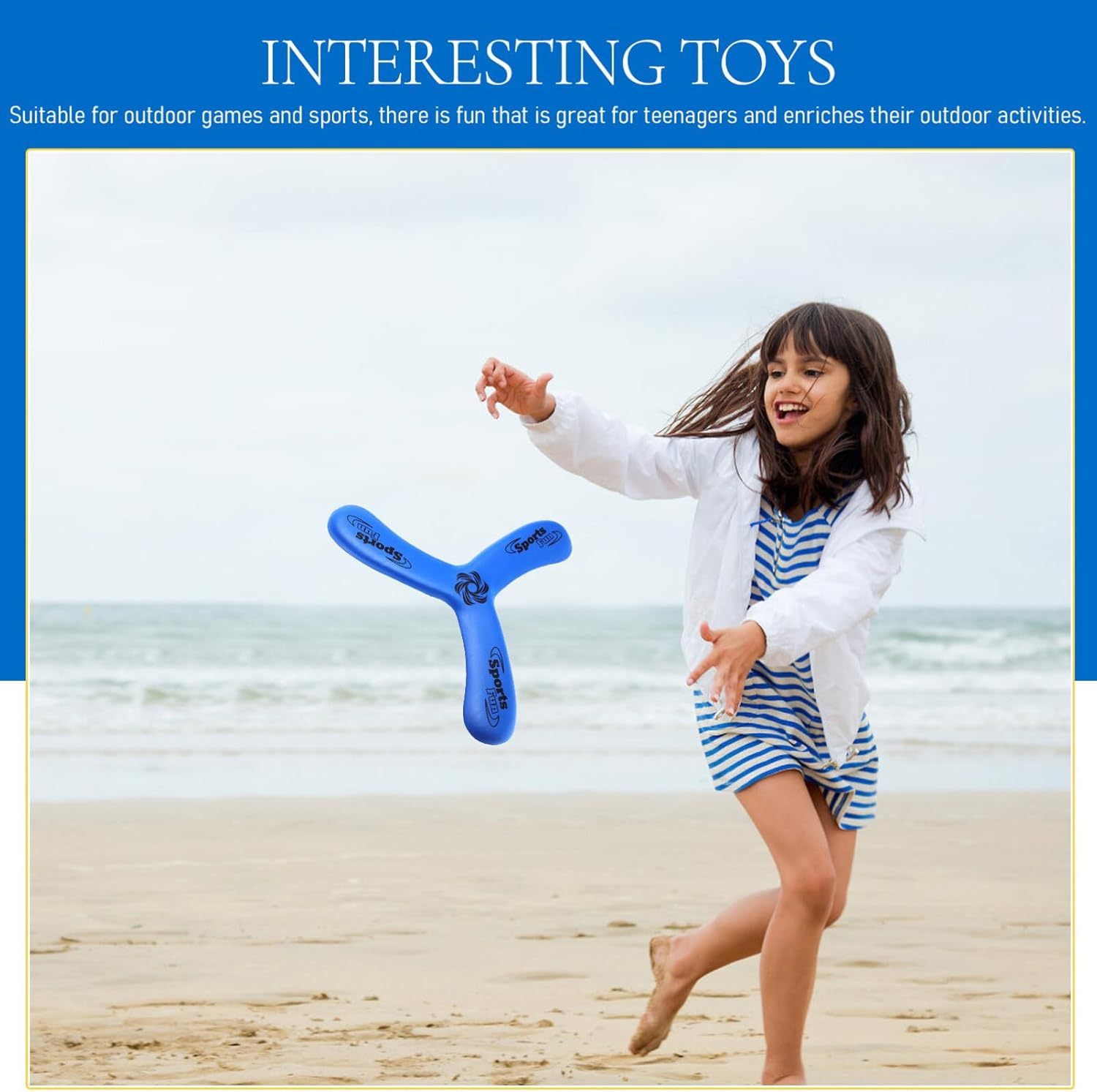 VANZACK Fast Catch Boomerangs, Returning Boomerangs Sports Boomerangs Three Prong Boomerangs Outdoor Sports Throw Catch Toy Flying Toy, Blue image number 1